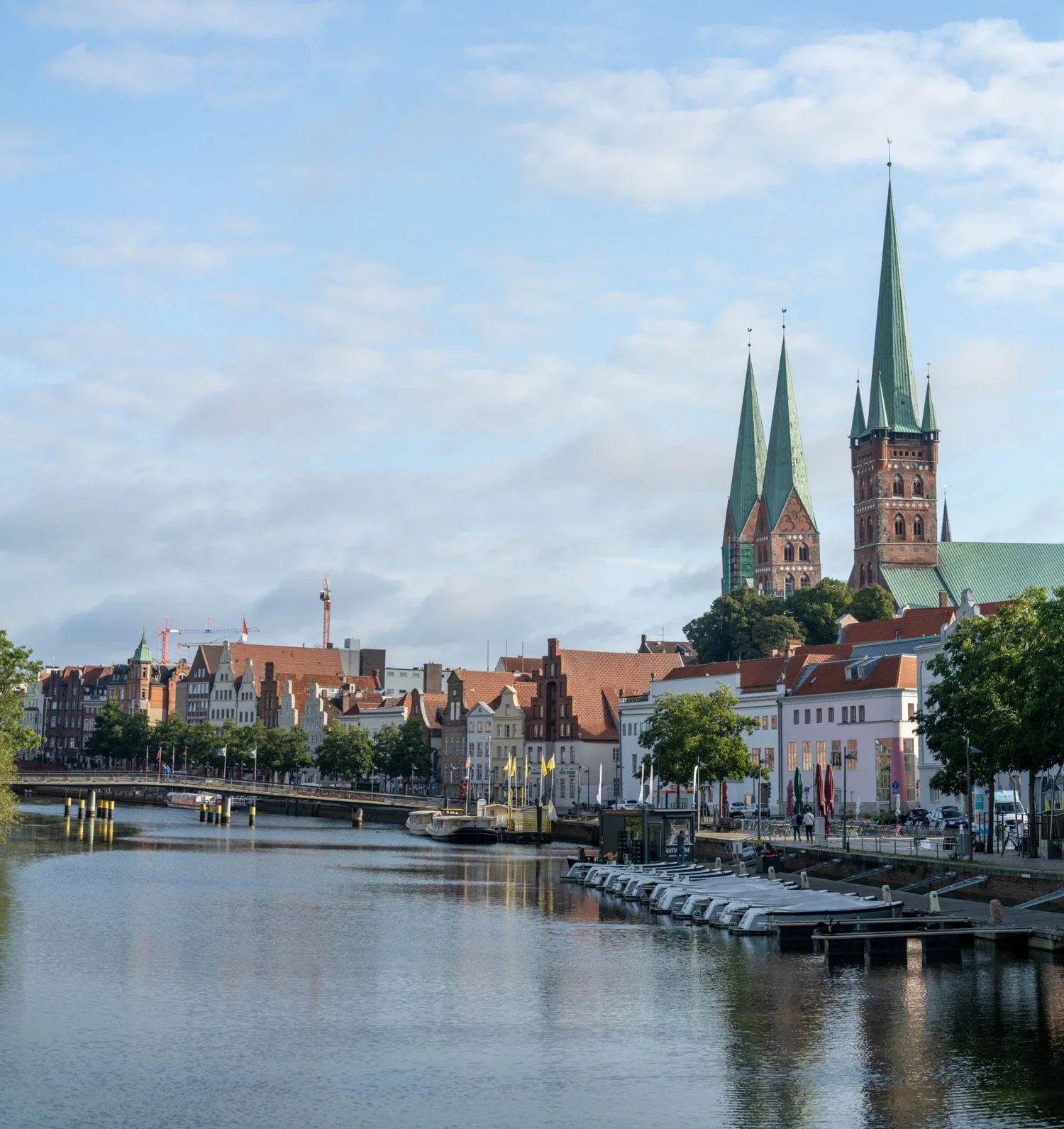 Lübeck old town and church spires beside the water